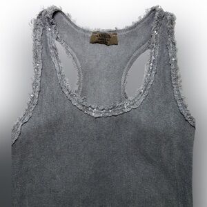Women's Gray Sleeveless Sequin Trim Top